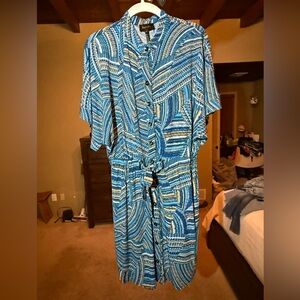 Laundry By Shelli Segal Blue and Black Patterned Dress